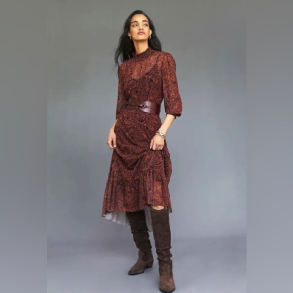FARM Rio Dresses & Skirts - Farm Rio - Anthropologie Printed Paisley Mock Neck Long Sleeve Midi Dress SZ XL